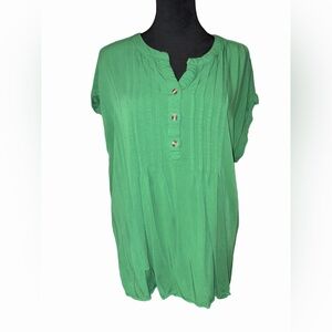 Rose & Olive 1X Green Rayon Button Front Blouse Boho Tunic Top
